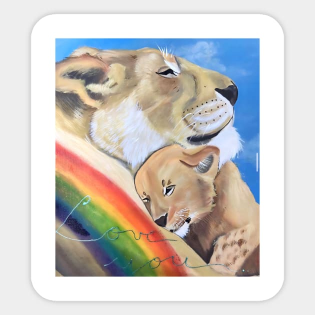 Love between mother and baby lion Sticker by Marcia Shiono 